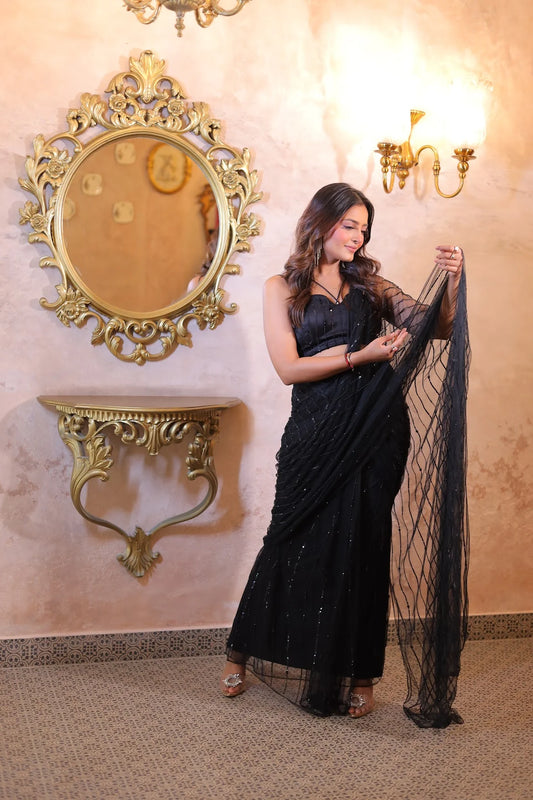 Meera Black Pre Drape Saree