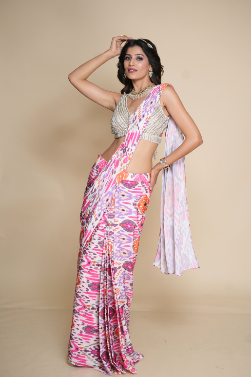 Ikkat Stitched Saree