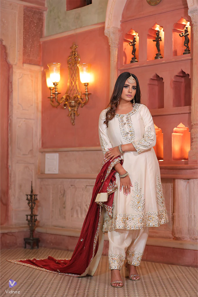 Off white Anarkali with gota work