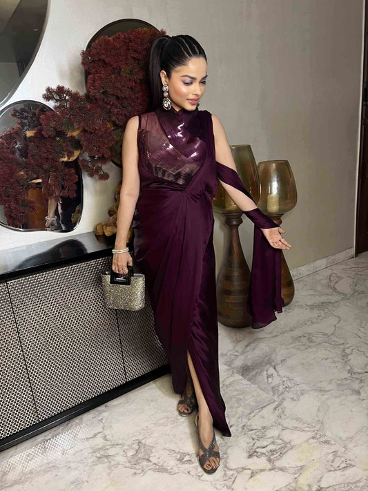 Wine Drape Saree